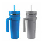 Thermo Flask Straw Tumbler Pack x 2 950ml 32Oz Azul-gris