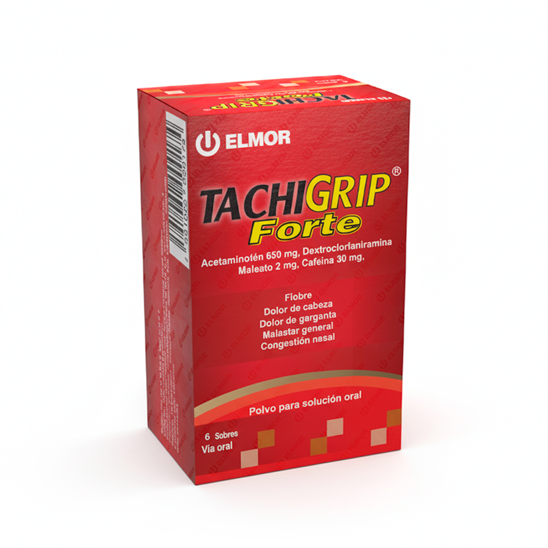 Tachigrip Forte 650-30-2Mg x 6 Sob Acetaminofen+Cafeina+Dexclorfeniramina Elm