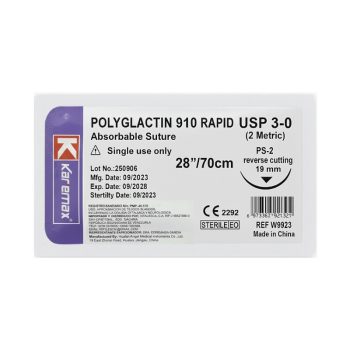 Karemax Vicryl Rapid 3-0 Curva 3/8 Cortante 19Mm Hebra Polyglactin 910