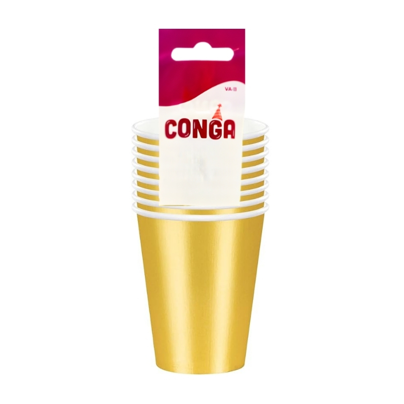 Vasos De Fiesta Dorado 9Oz x 8Pcs Conga Conga