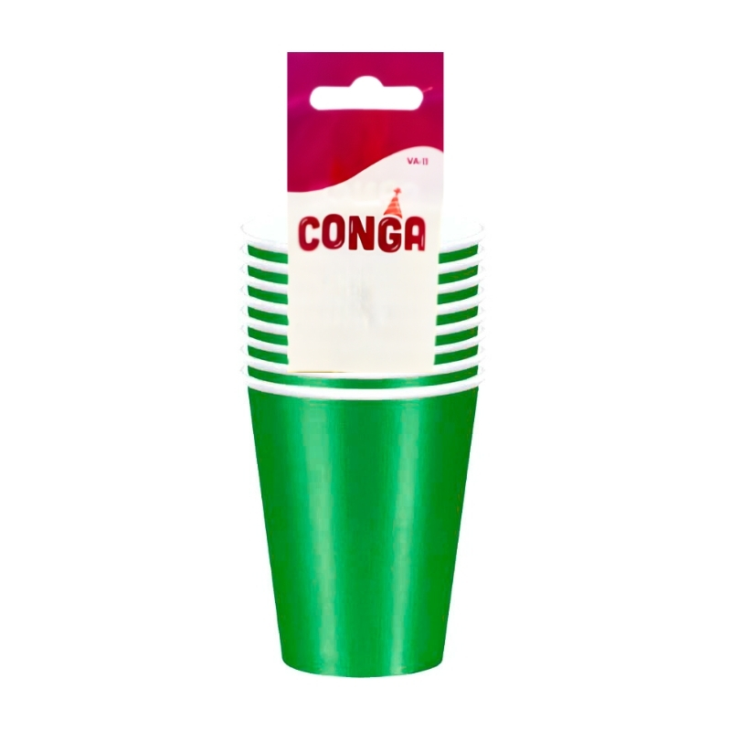 Vasos De Fiesta Verde 9Oz x 8Pcs Conga