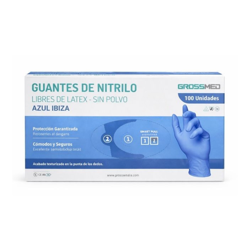 Guantes De Examen De Nitrilo Azul Talla M Caja x 100 Unds Sin Polvo gros