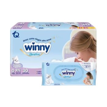 Pañal Winny Sensitive Rn x 30 + 20 Toallas Humedas
